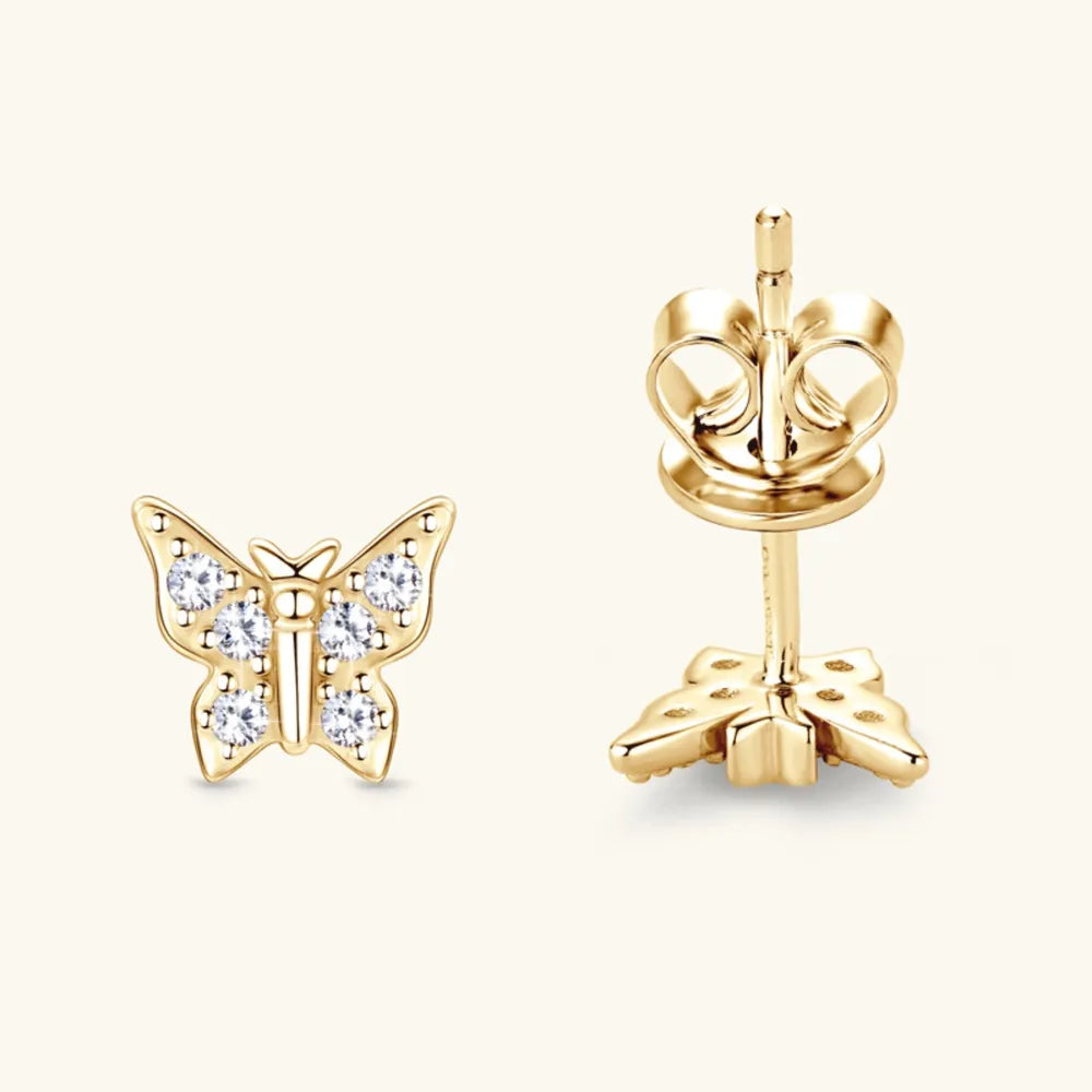 Gorgeous Moissanite 925 Sterling Silver and Gold Butterfly Stud Earrings