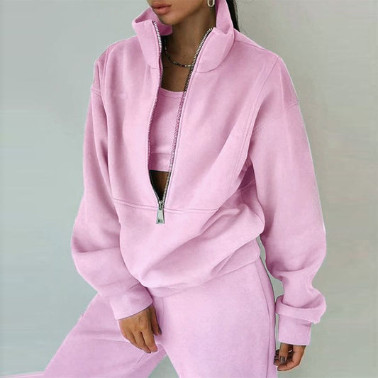 Women's Dazzling Tracksuit Set - Sporty Casual Fleece High-Collar Wrinkle Resistant Activewear 😎💝