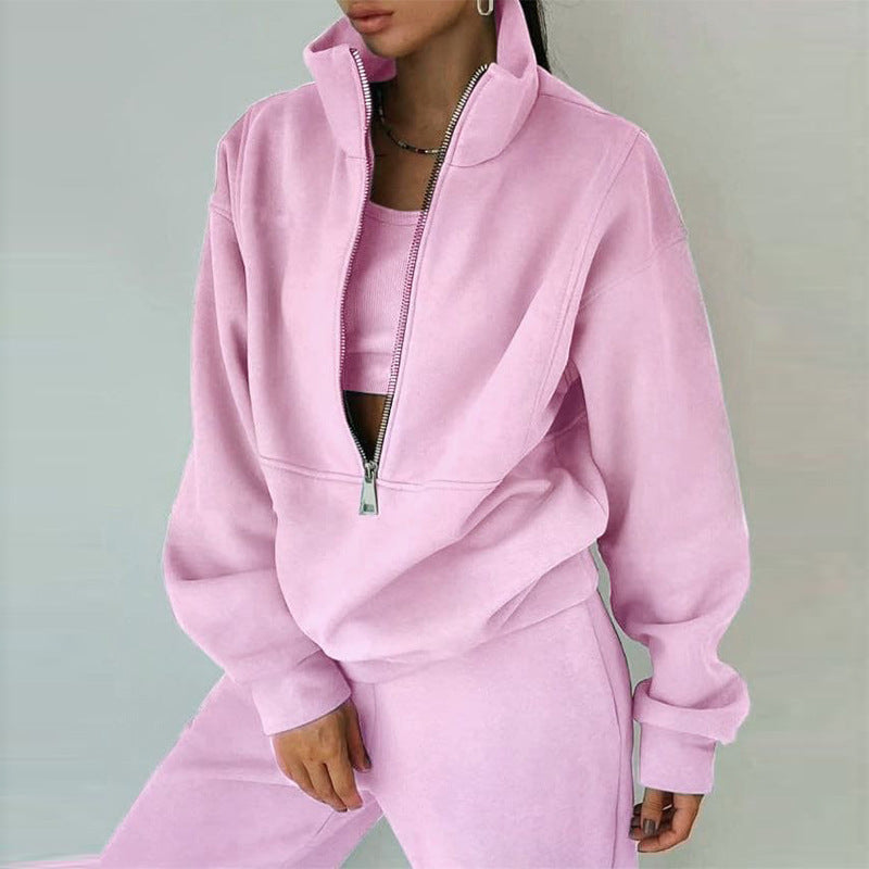 Women's Dazzling Tracksuit Set - Sporty Casual Fleece High-Collar Wrinkle Resistant Activewear 😎💝