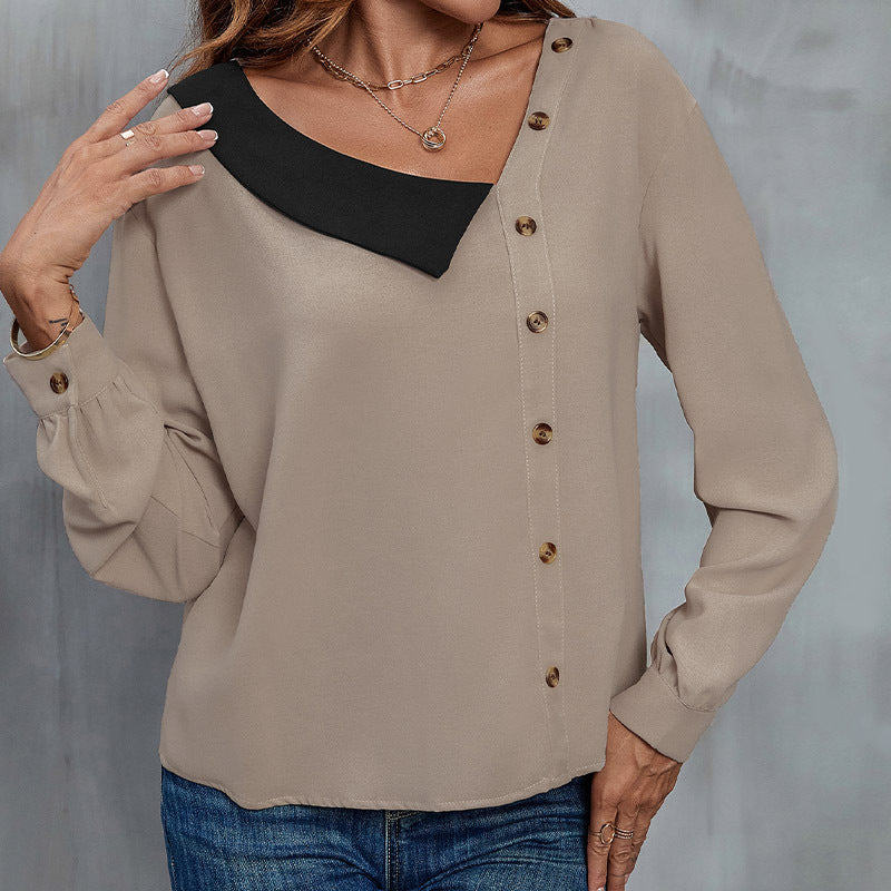 Women's Fall Fashion V-neck Long Sleeve Casual Shirt - Stylish Button Pattern, Set the Tone for Fall ! 🍁