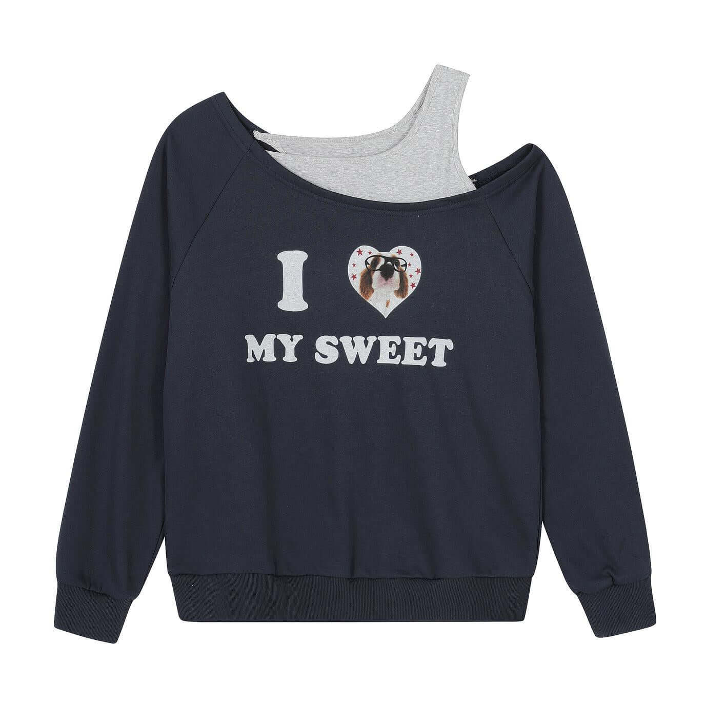 Sporty Dog Lovers Warm Printed Sweatshirt ❤️ Slope Collar Cross Shoulder Long Sleeve