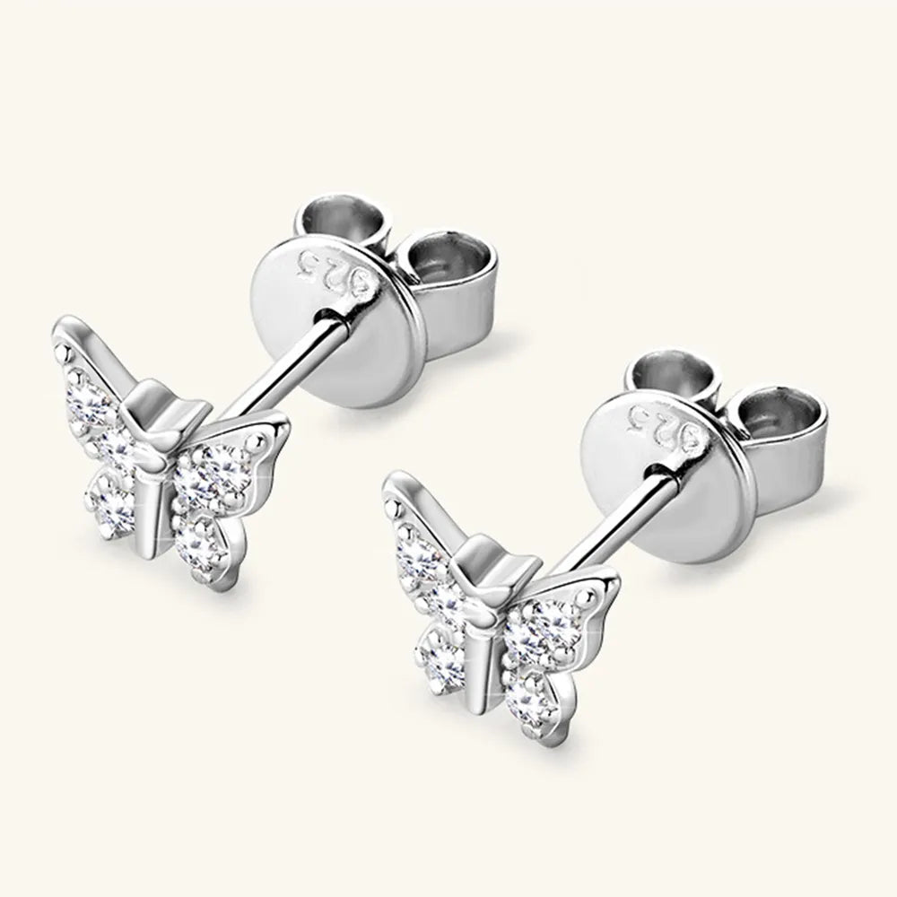 Gorgeous Moissanite 925 Sterling Silver and Gold Butterfly Stud Earrings