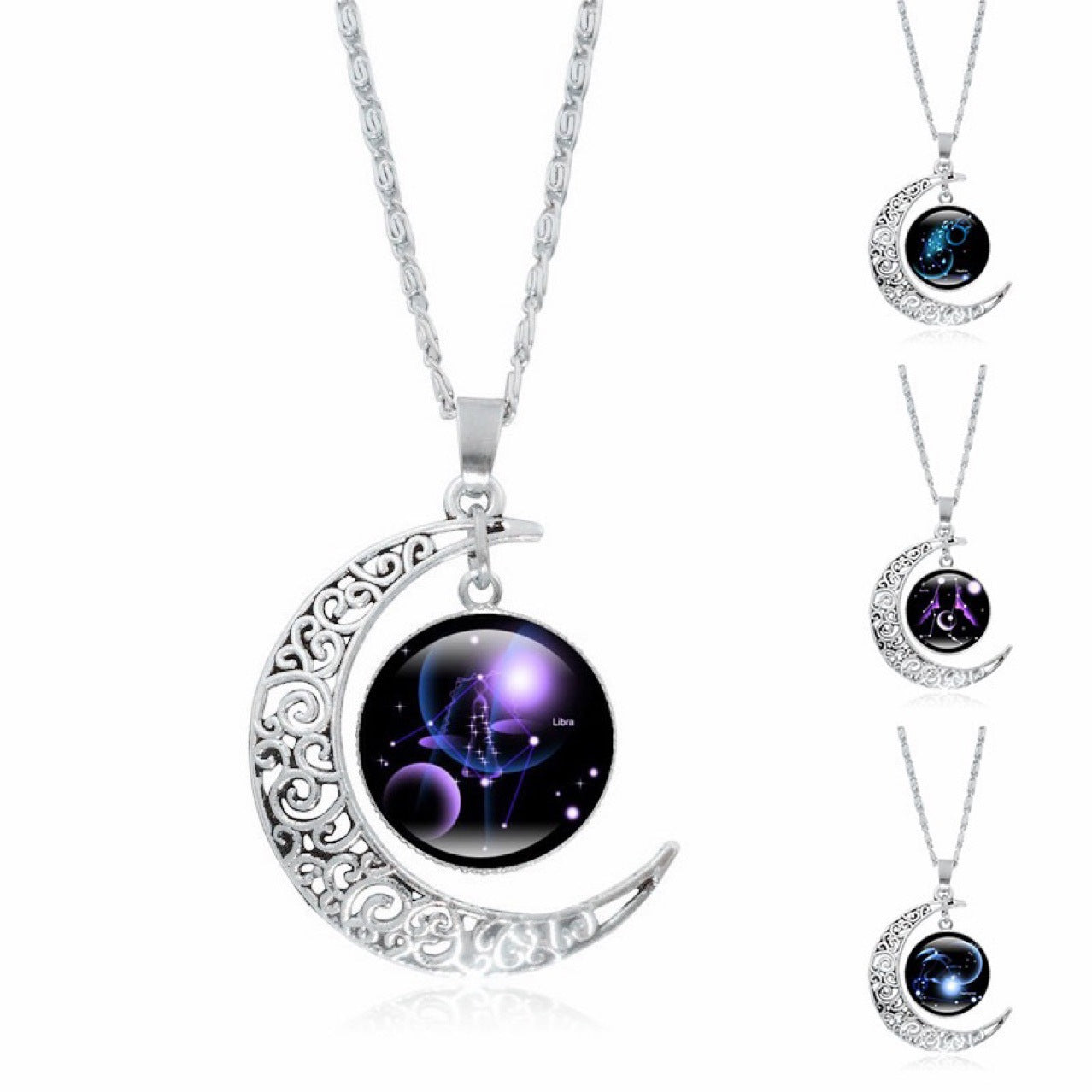 Gorgeous Zodiac Time Gem Luminous Necklace for Women - Simple Silver Moon Pendant Choker Giftable 💝