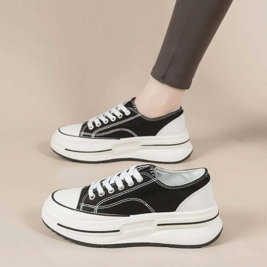 Popular Classic Round Toe Platform Sneakers in Black and White