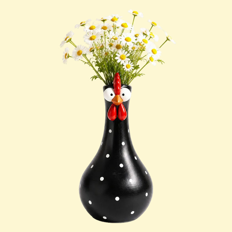 Humorous Waterproof Polka Dot Rooster Vase Decor 🐔