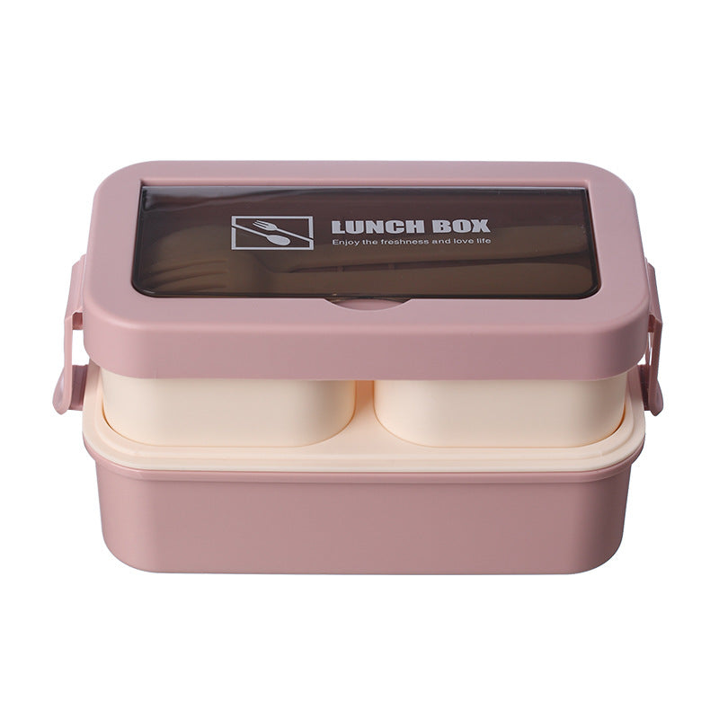 Hip Design Microwaveable Lunch Box - Double-tiered with Utensil Storage