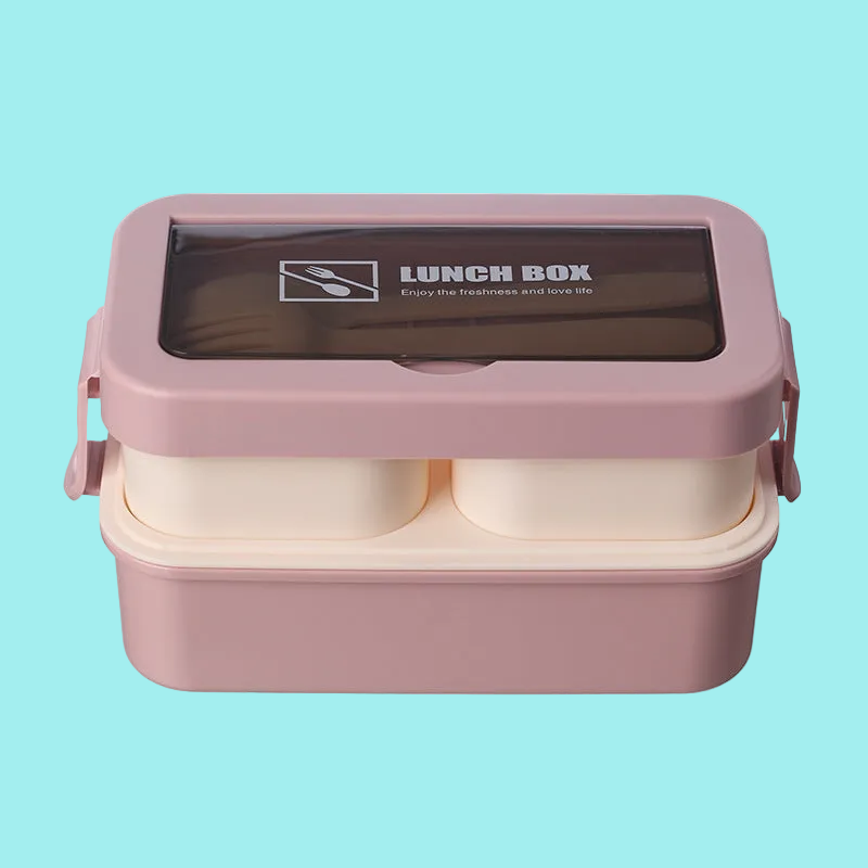 Hip Design Microwaveable Lunch Box - Double-tiered with Utensil Storage