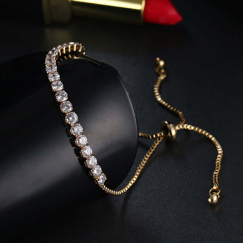 Women's Fashion Jewelry - Adjustable Tennis Bracelet - Round Stone Cubic Zirconia