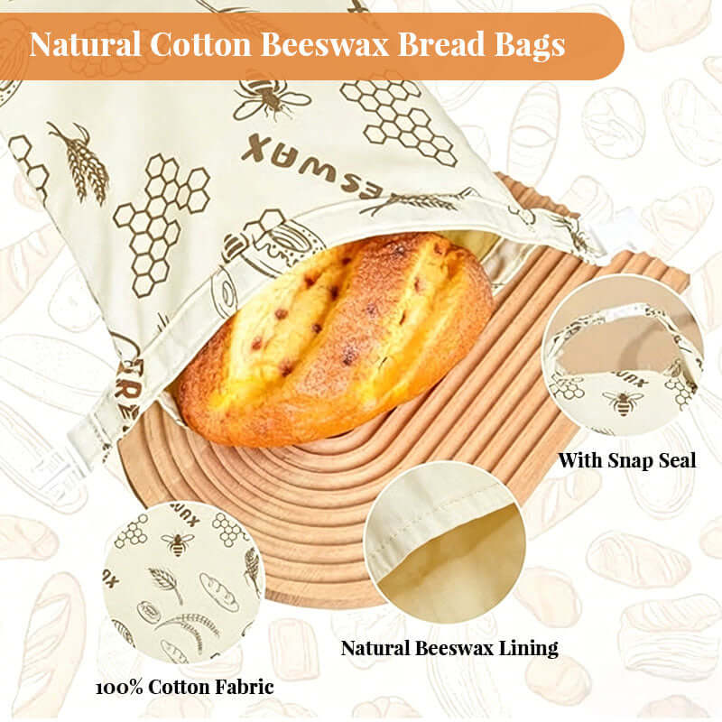 Popular Beeswax Bread Bags – Natural Beeswax-Lined Cotton Bags for Freezer & Fridge Storage 🍞
