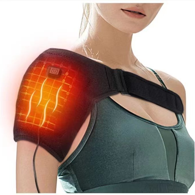 USB Heated Shoulder Therapy - Electric Heated Shoulder Wrap Brace with Vibration Massage & Portable Charger