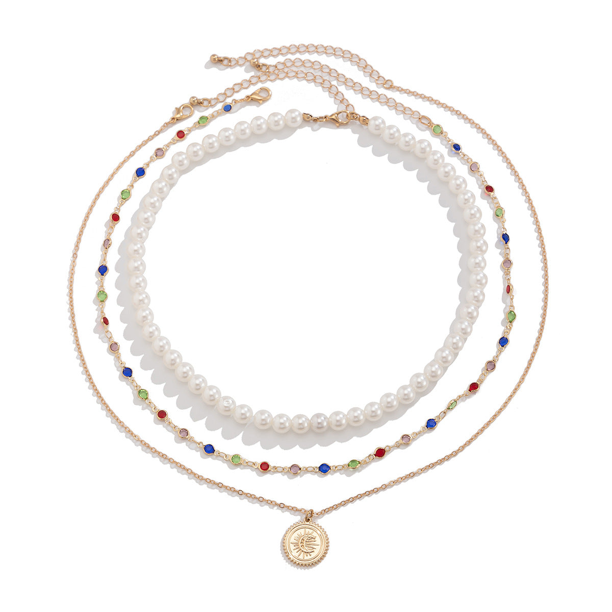 Chic Fashion Imitation Pearl Beaded Three-layer Necklace  - Giftable Pearl + Crystal + Copper & Charm 💝