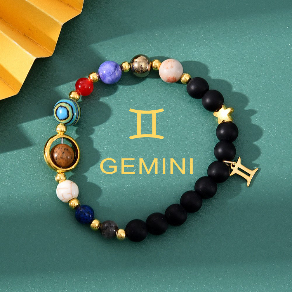 Super Cool Zodiac Beaded Bracelet - Natural Stone Beaded Tiger's Eye with Zodiac Picture Card 😎