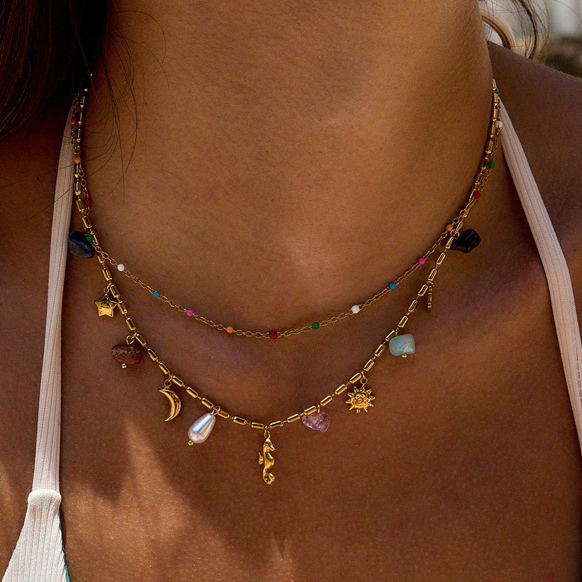Elegant Titanium Steel Layered Pearl Necklace - Minimalist Choker, Anti-Tarnish Stainless Steel 👍