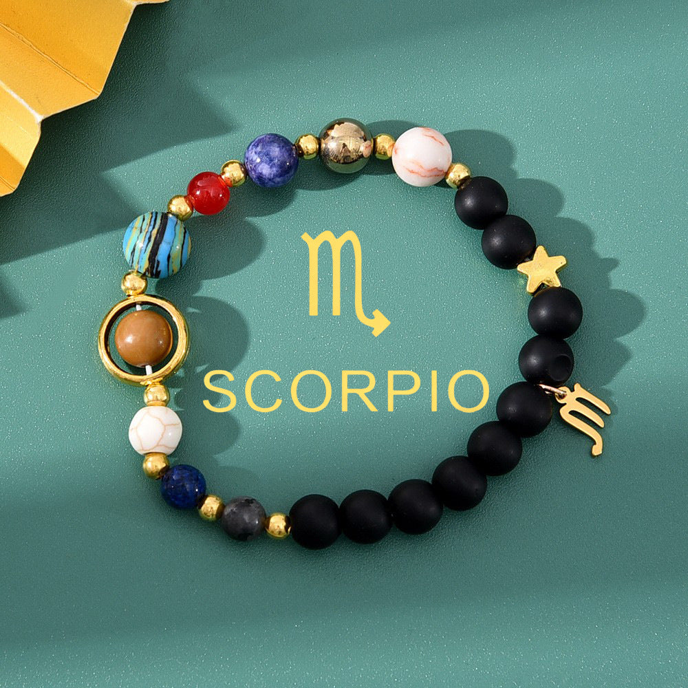 Super Cool Zodiac Beaded Bracelet - Natural Stone Beaded Tiger's Eye with Zodiac Picture Card 😎