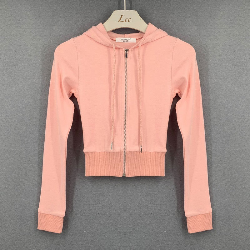 Women's Sexy Hooded Zip-Up Sweatshirt - Tight Fit Long Sleeve with Crimped Waist in 3 Solid Colors 😎
