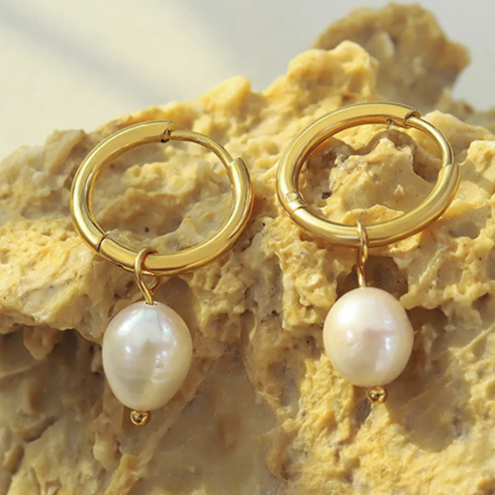 Gorgeous Freshwater Pearl Ring Earrings - Retro Titanium Steel 18K Plated with Real Gold 💝