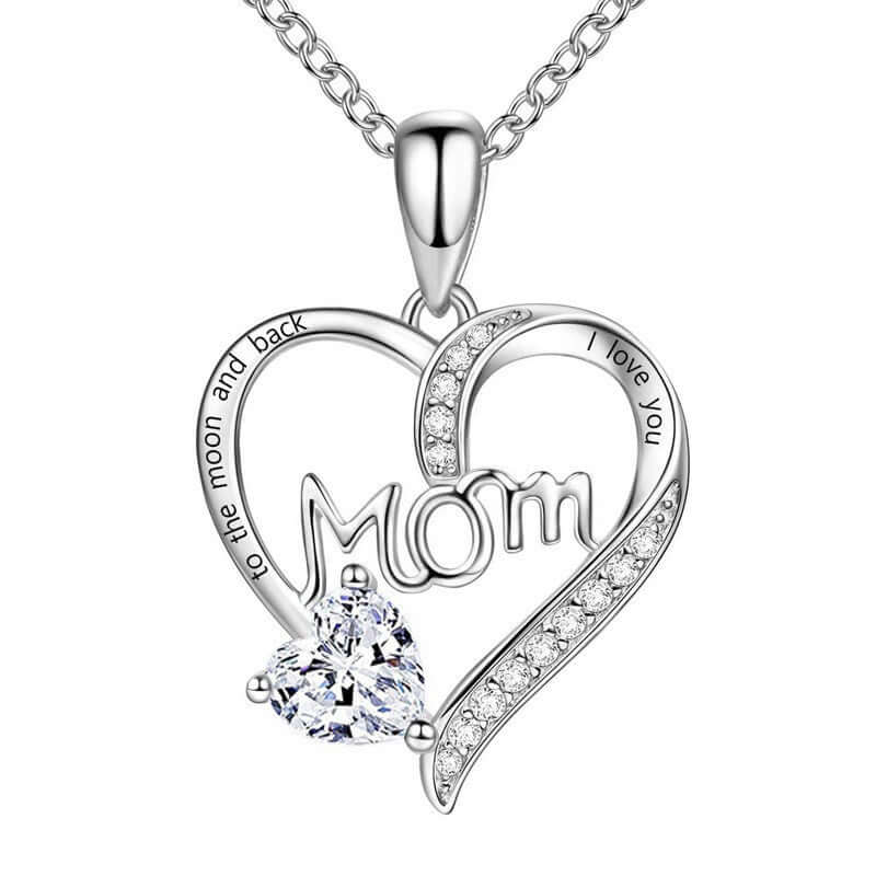 Gorgeous GIFTABLE Colored Stone Options 'MOM' Necklace - Love Heart-shaped Engraved Rhinestone 💝