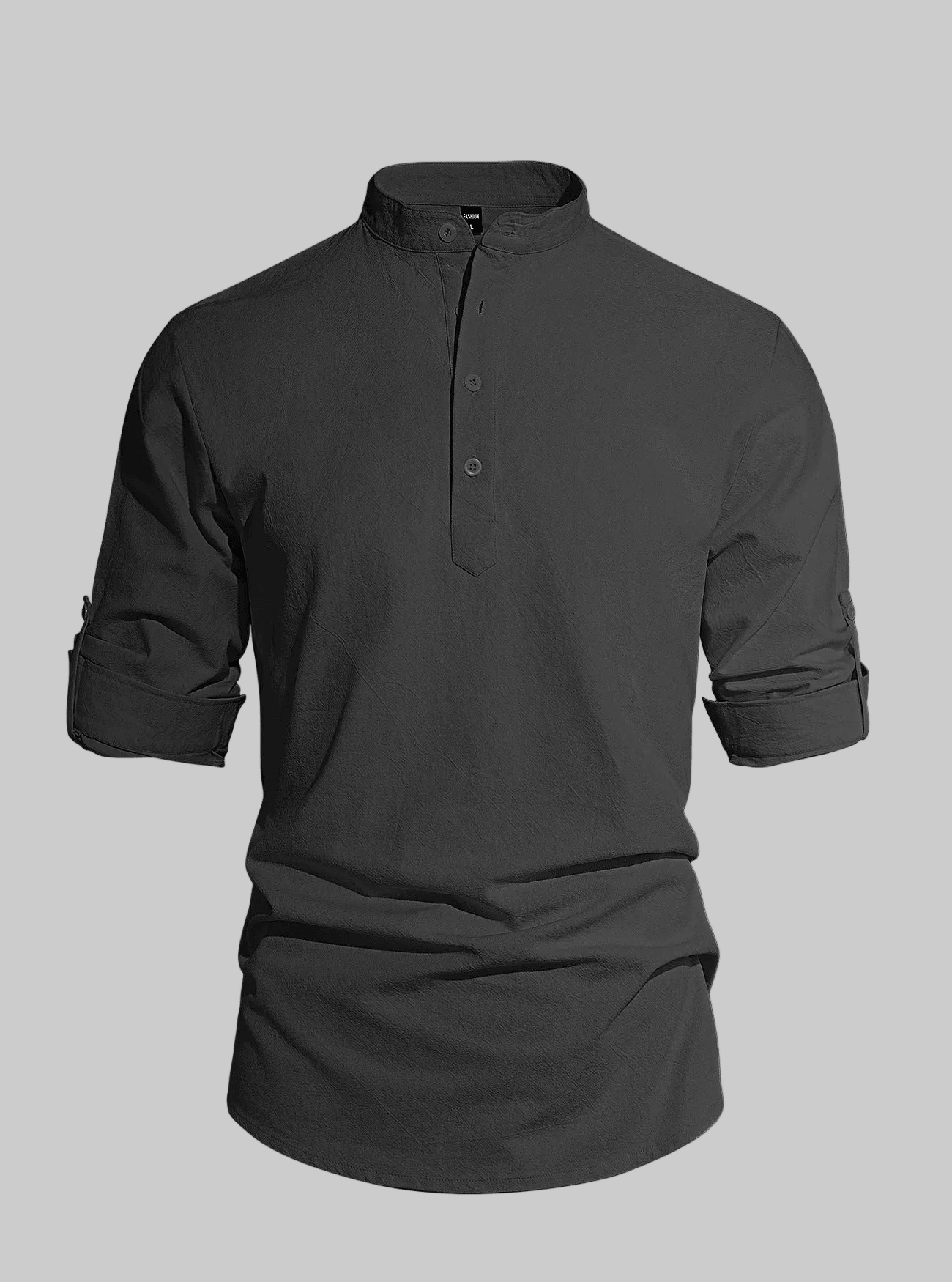 Men's Trendy All Seasons Shirt - Lightweight Solid Cotton Linen, Henley Collar Button-Up Long Sleeve