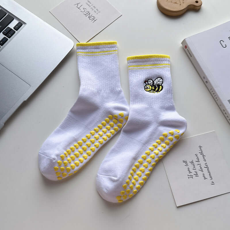 Hip Fun Graphics White Cotton Yoga Socks 🧘‍♀️🧦 for Women