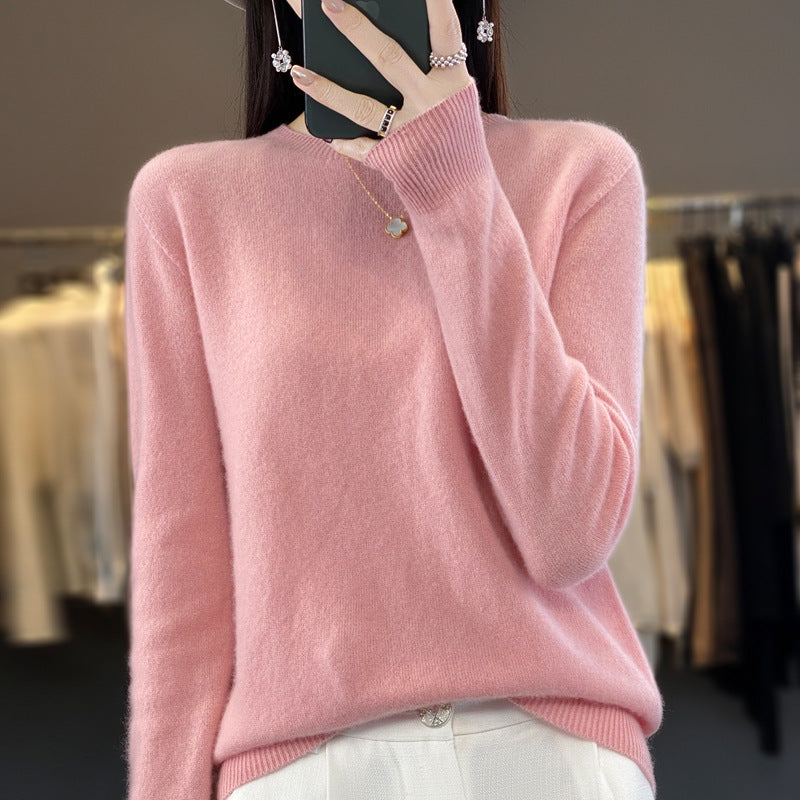 Women's Slim-fit Round Neck Pure Wool Sweater ♨️ Autumn & Winter Favorite Loose Knitted Base Pullover