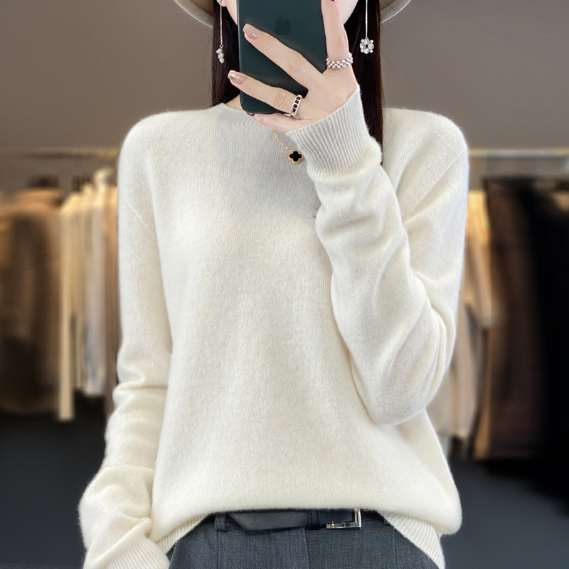 Women's Slim-fit Round Neck Pure Wool Sweater ♨️ Autumn & Winter Favorite Loose Knitted Base Pullover