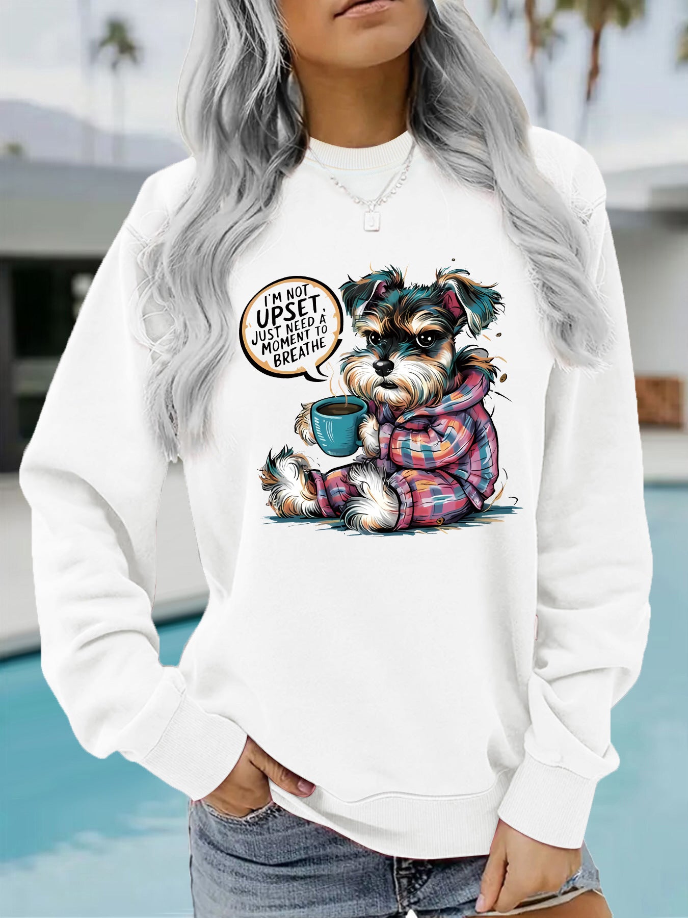Women's Hip Seasonal COFFEE Sweatshirt with Humorous Dog Graphic ♨️☕️ Great Colors, Grab Two !
