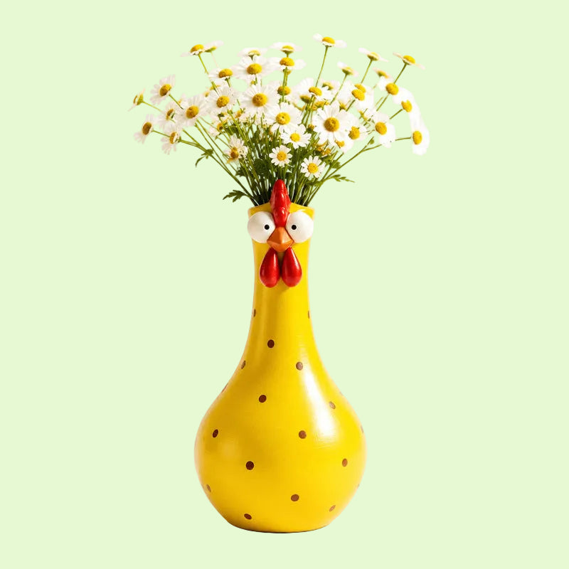 Humorous Waterproof Polka Dot Rooster Vase Decor 🐔