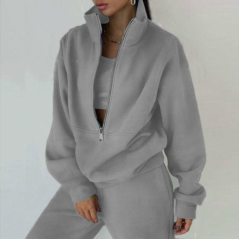 Women's Dazzling Tracksuit Set - Sporty Casual Fleece High-Collar Wrinkle Resistant Activewear 😎💝
