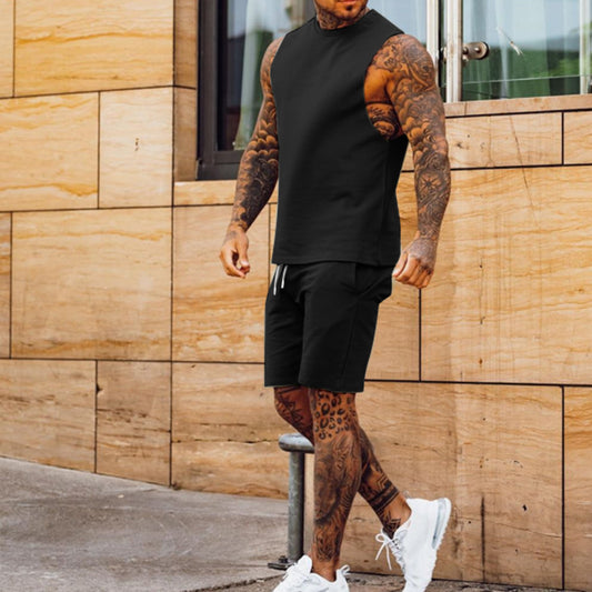 Sleek Sporty Men's Casual Summer Suit - Sleeveless Top 2pc. Solids