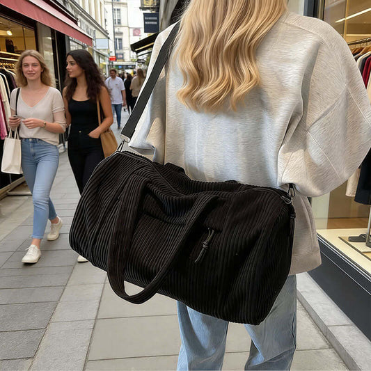 High-Capacity Durable Corduroy Sports Shoulder Bag - Solid Color Crossbody with Adjustable Strap