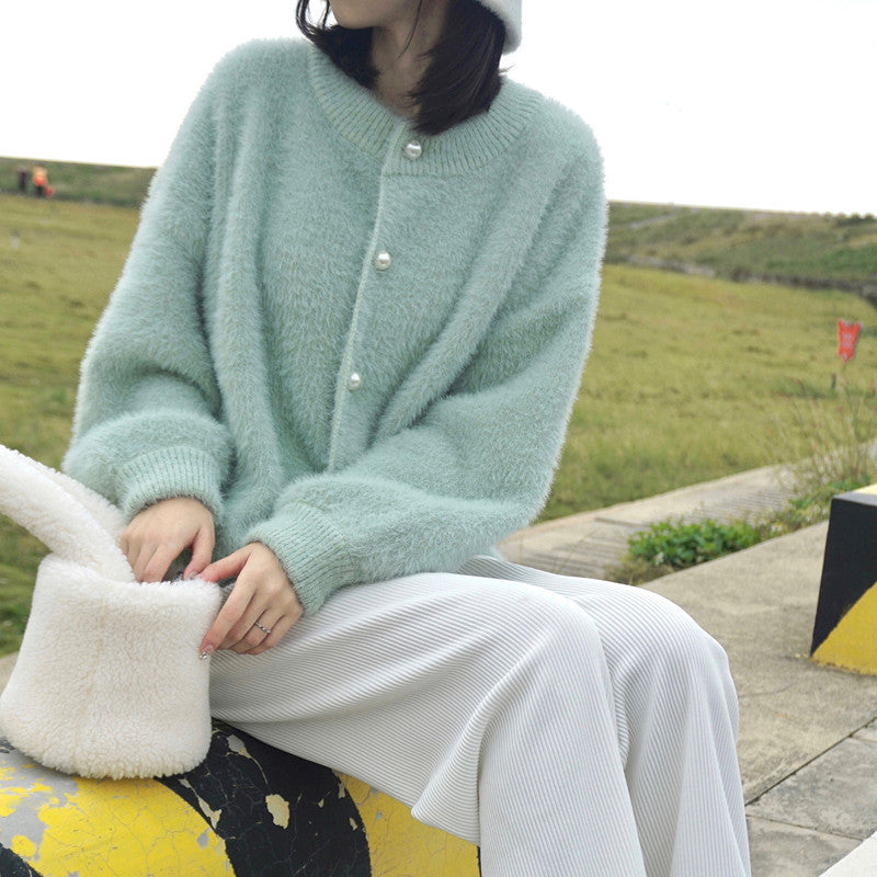 Faux Mink Fur Knit Cardigan Sweater for Women - Loose Fit, Soft and Cozy Button-Up ♨️