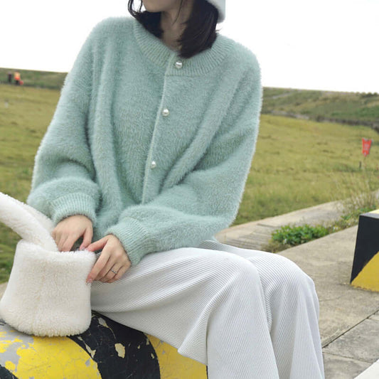 Faux Mink Fur Knit Cardigan Sweater for Women - Loose Fit, Soft and Cozy Button-Up ♨️