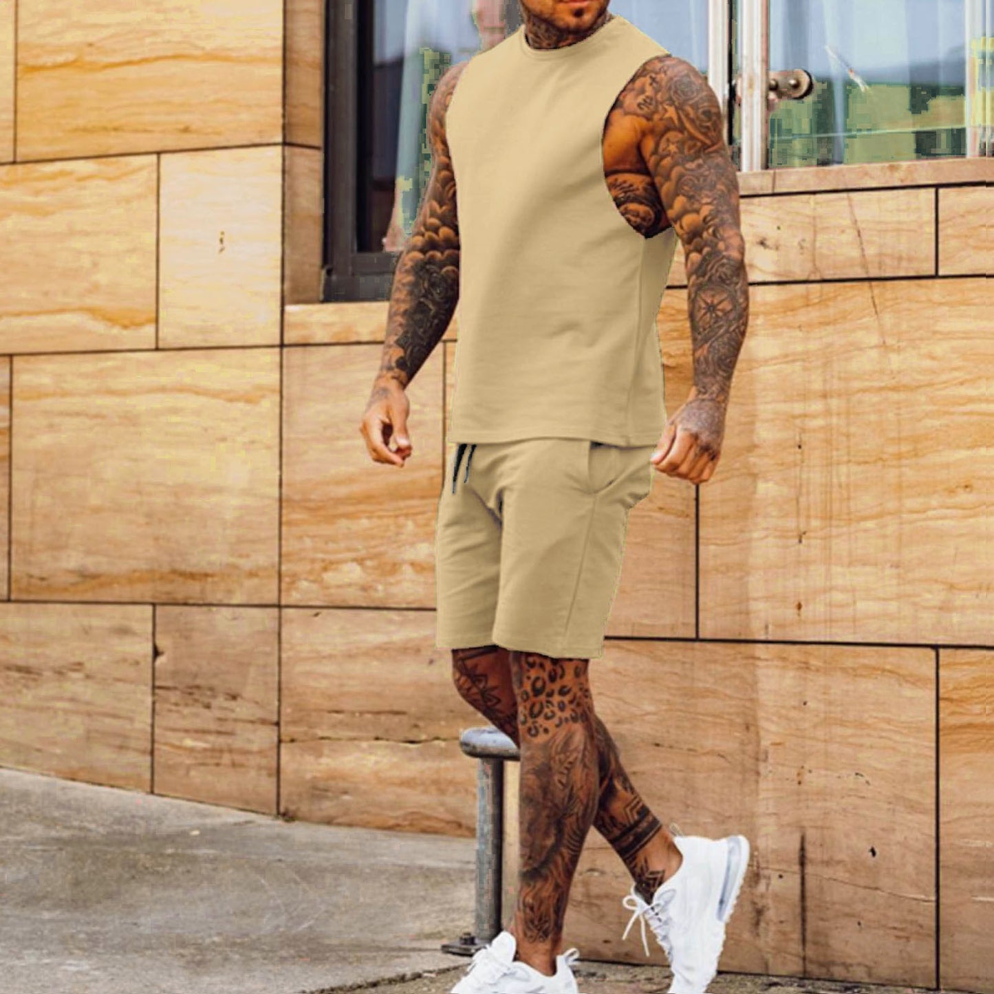 Sleek Sporty Men's Casual Summer Suit - Sleeveless Top 2pc. Solids