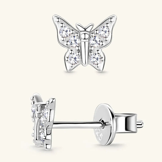 Gorgeous Moissanite 925 Sterling Silver and Gold Butterfly Stud Earrings