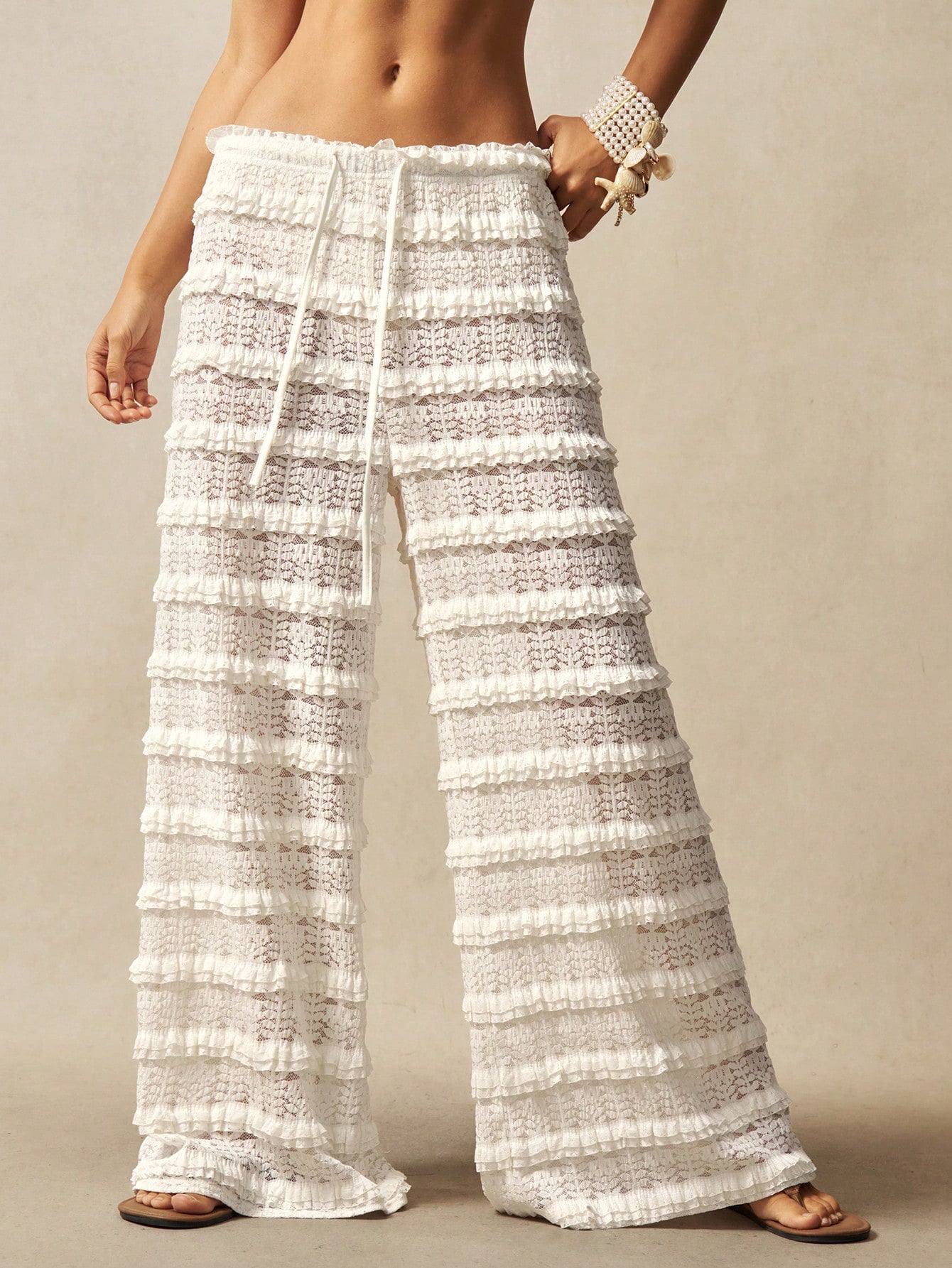 Women's Unique Trendy Streetwear Pants - Sexy Casual Solid Color Lace Jacquard Hollow-out Patchwork
