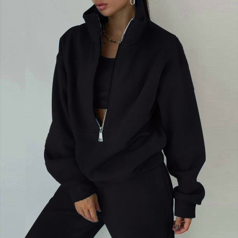 Women's Dazzling Tracksuit Set - Sporty Casual Fleece High-Collar Wrinkle Resistant Activewear 😎💝