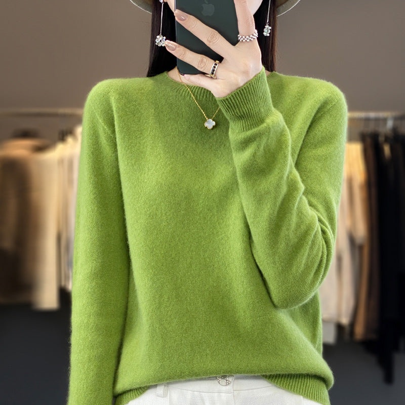 Women's Slim-fit Round Neck Pure Wool Sweater ♨️ Autumn & Winter Favorite Loose Knitted Base Pullover