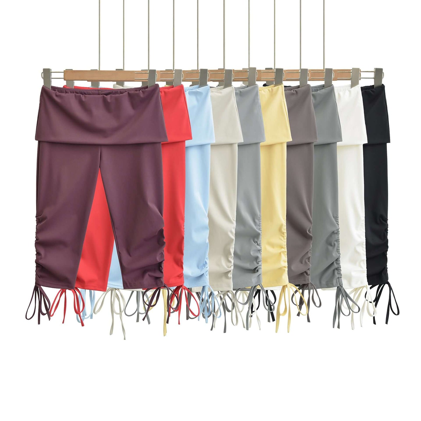 Trendy Elastic Slim-Fit Mid-Length Yoga Pants - Colorful Options with High-Waist and Side Drawstring