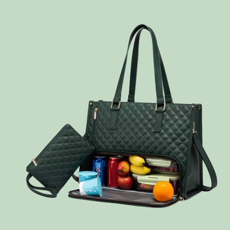 LARGE 2 Bags-in-1 Travel Tote - Laptop & Insulated Lunch Bag Ideal for Business, Nursing, Student & Daily Needs