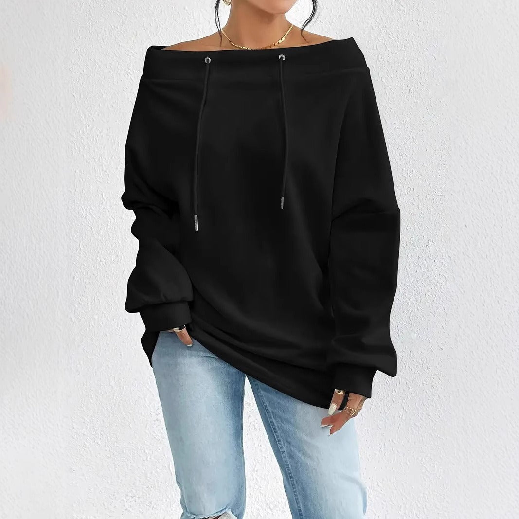 Women's Sporty Autumn & Winter Sweatshirt - Sexy Casual Off-Shoulder Drawstring Loose Fit ♨️