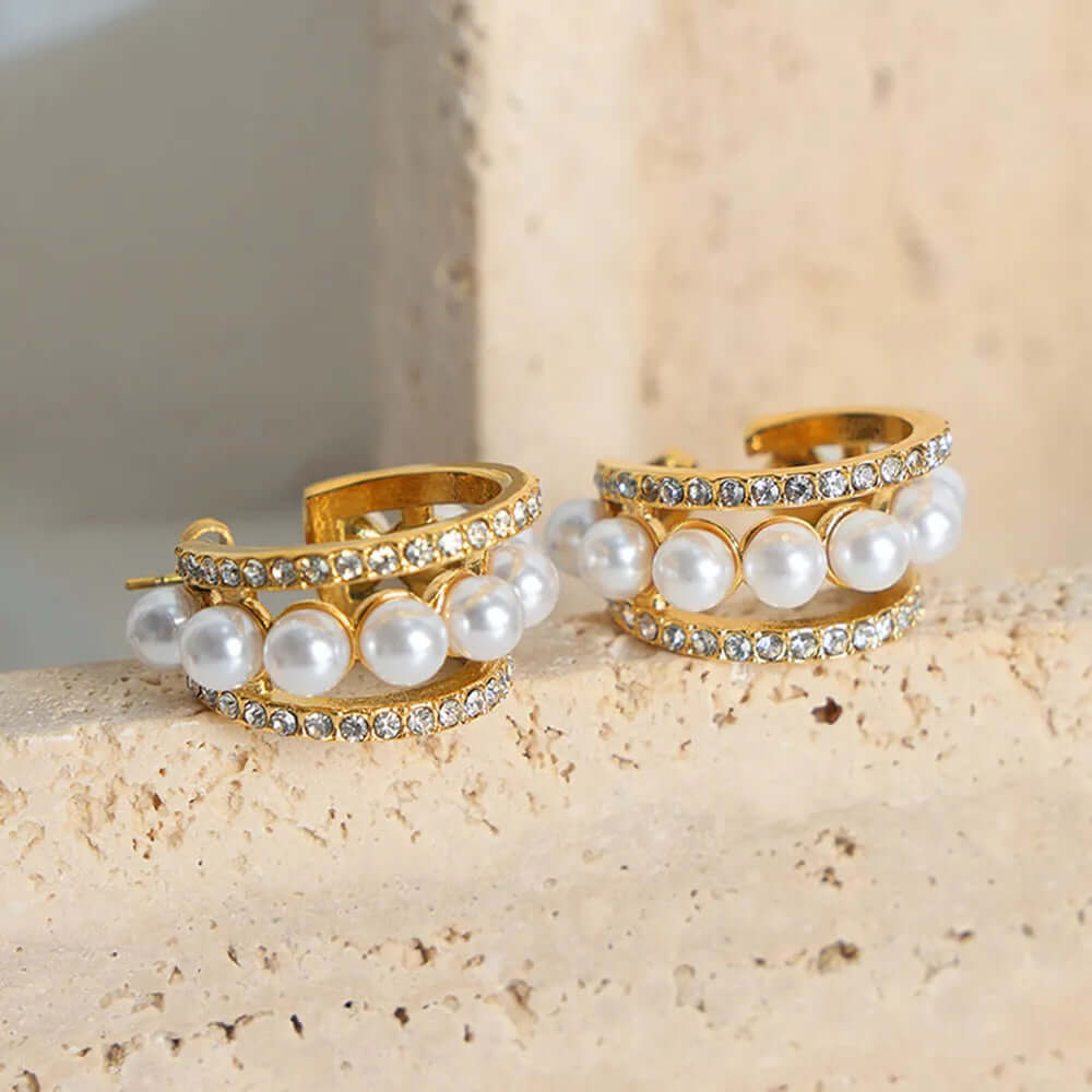 Gorgeous Keepsake C-Hoop Earrings - Gold or Silver Pearl Titanium Steel - High Gloss Shell Beads