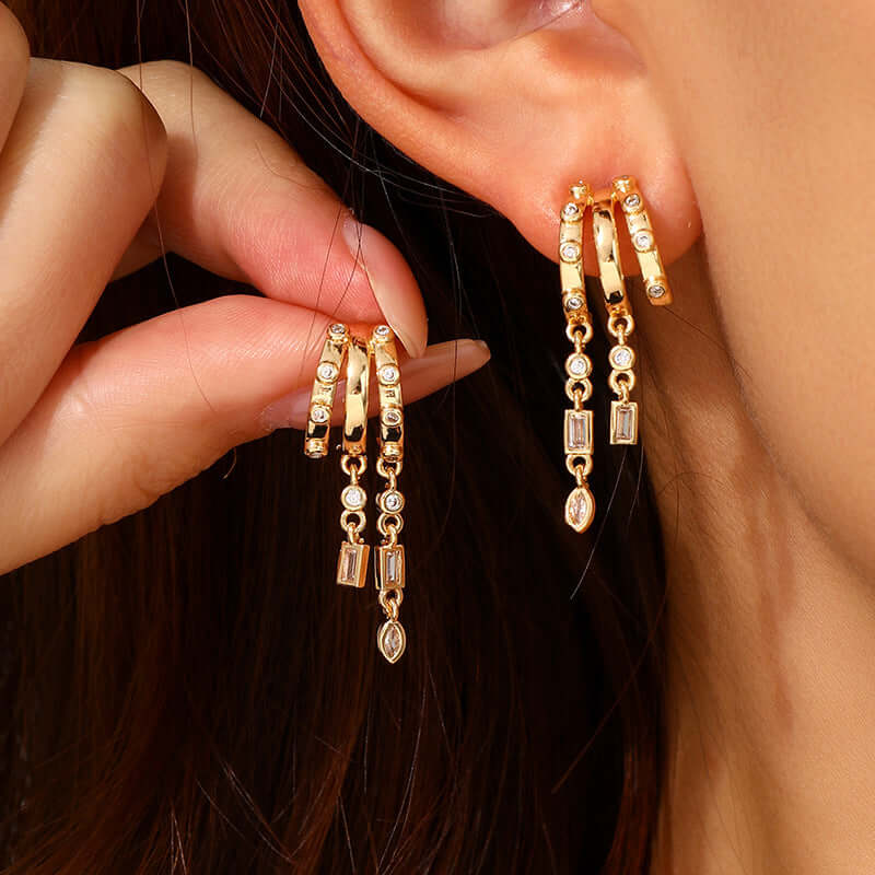 Luxury Copper Star and Moon Asymmetric Dangle Earrings - Choose from 3 Elegant Design Options
