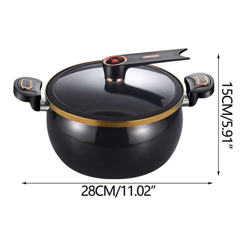 Large Black or White Modern 7L Enameled Cast Iron Soup Pot with Spoon – Heavy-Duty Pressure-Assist Stewing Pot
