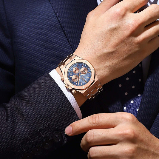 Men's Top End Classy Business Watch - Giftable Double Push Button Stainless Steel Chronograph ⌚️🎁