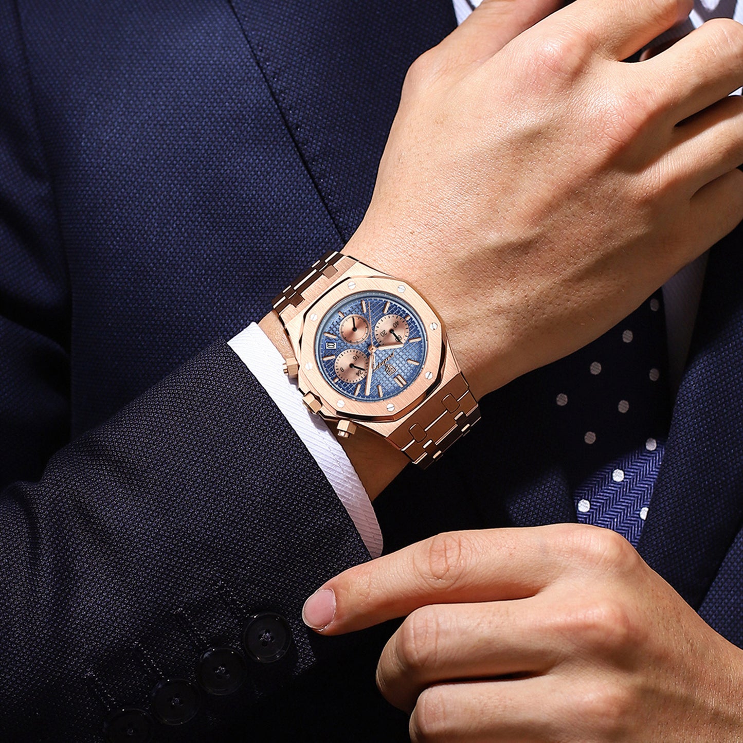 Men's Top End Classy Business Watch - Giftable Double Push Button Stainless Steel Chronograph ⌚️🎁