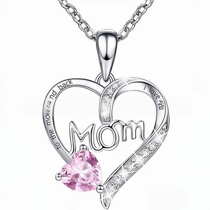 Gorgeous GIFTABLE Colored Stone Options 'MOM' Necklace - Love Heart-shaped Engraved Rhinestone 💝