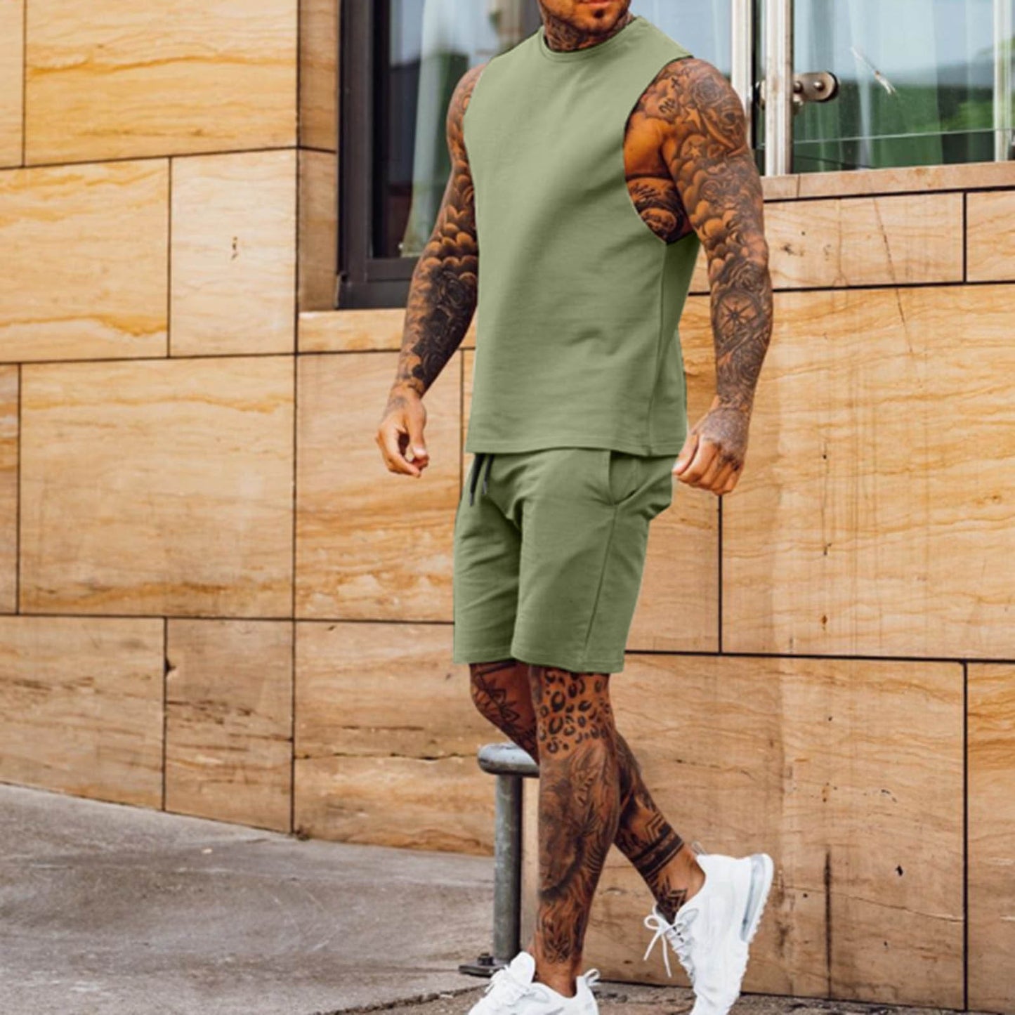 Sleek Sporty Men's Casual Summer Suit - Sleeveless Top 2pc. Solids
