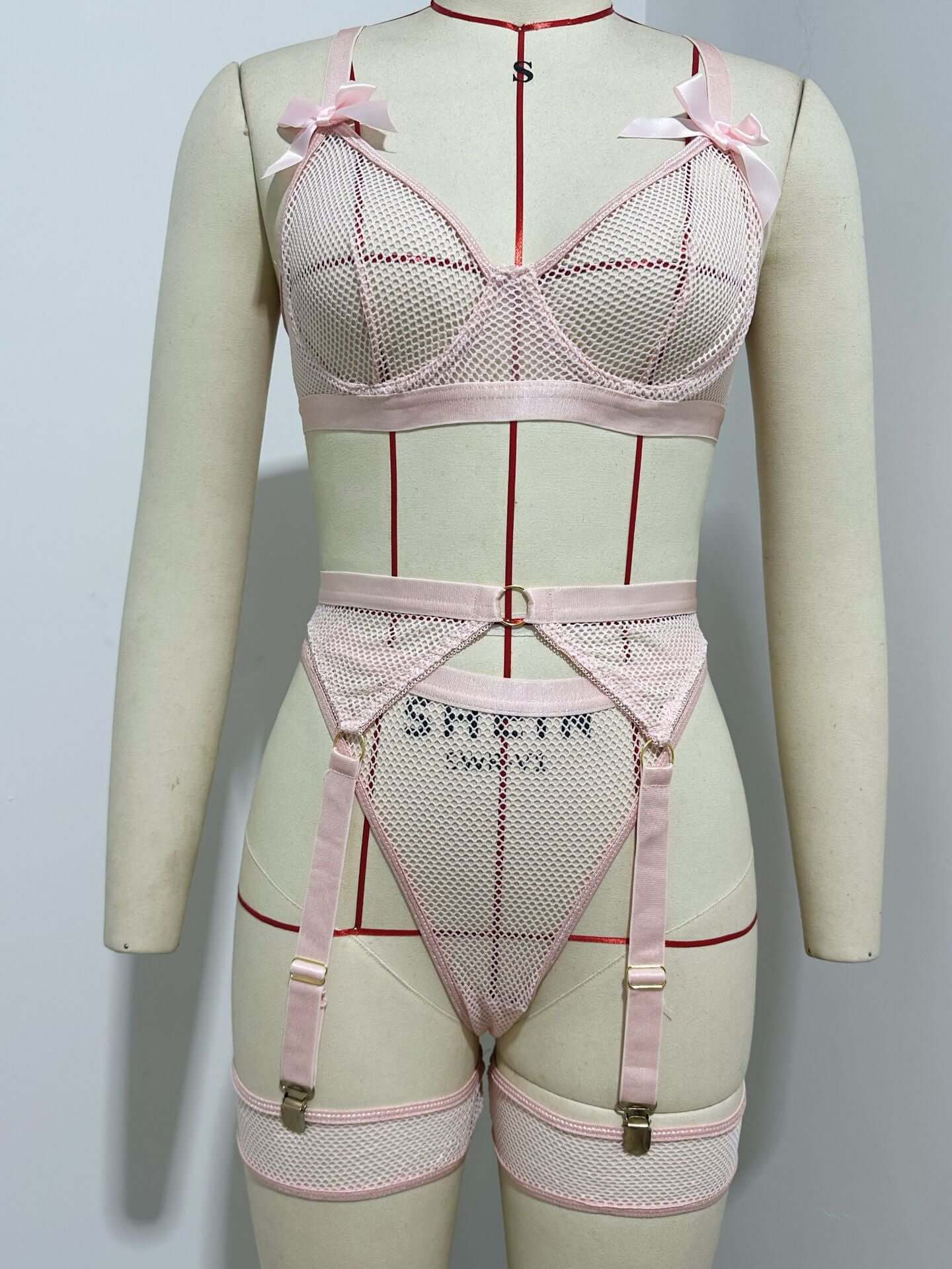 Sexy Net & Lace Full Lingerie Set with Mesh & Bowknot Binding - Erotic Nights Underwear Suit 🥰