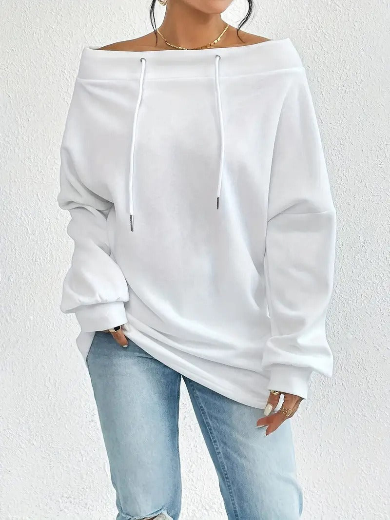 Women's Sporty Autumn & Winter Sweatshirt - Sexy Casual Off-Shoulder Drawstring Loose Fit ♨️