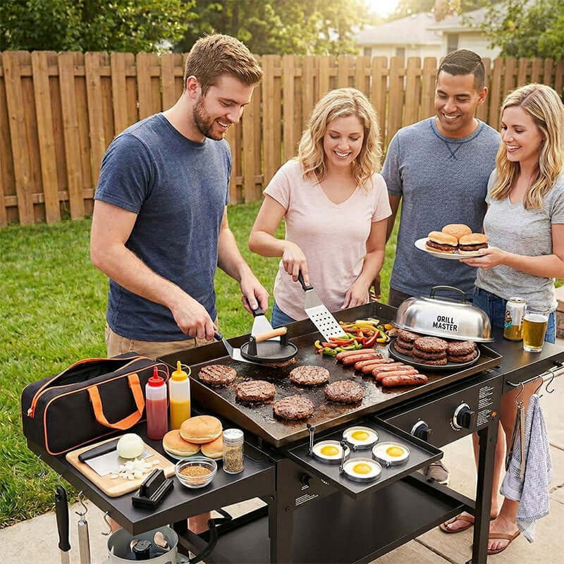 Incredible 29 pc. PRO Grade Stainless Steel BBQ Tools Set w/ Burger Press, Spatula, Egg Ring, & Much More !